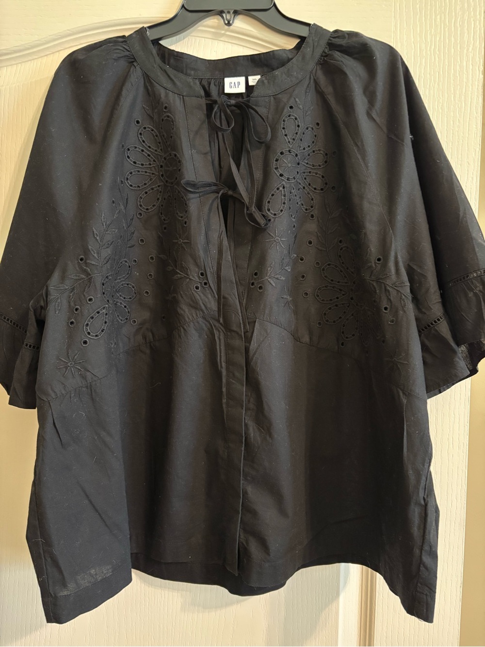 GAP Black Eyelet Tie-Front Top